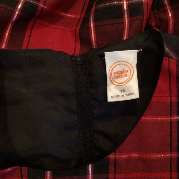 WONDER NATION Red Plaid Metallic Accent Holiday Party Hi/Lo Girls Dress size 16 - Picture 5 of 6